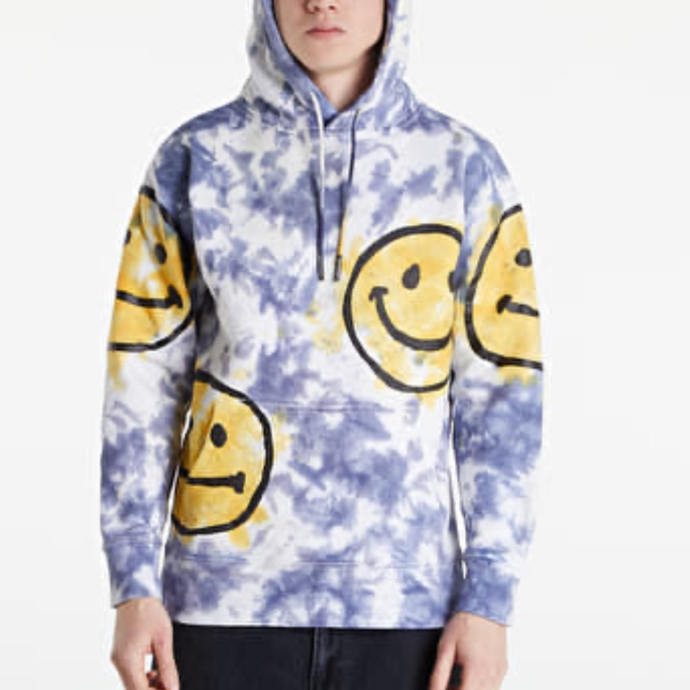 MARKET Smiley Sun Dye Blue white yellow Hoodie- size M